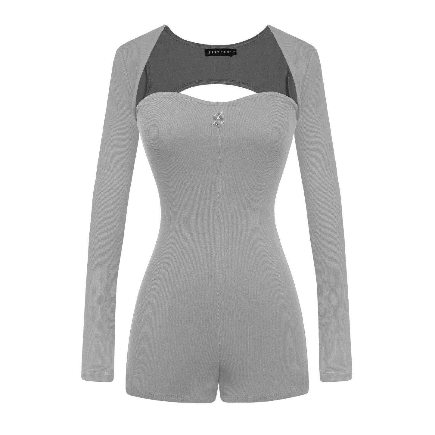 Gray romper with long sleeves on a white background