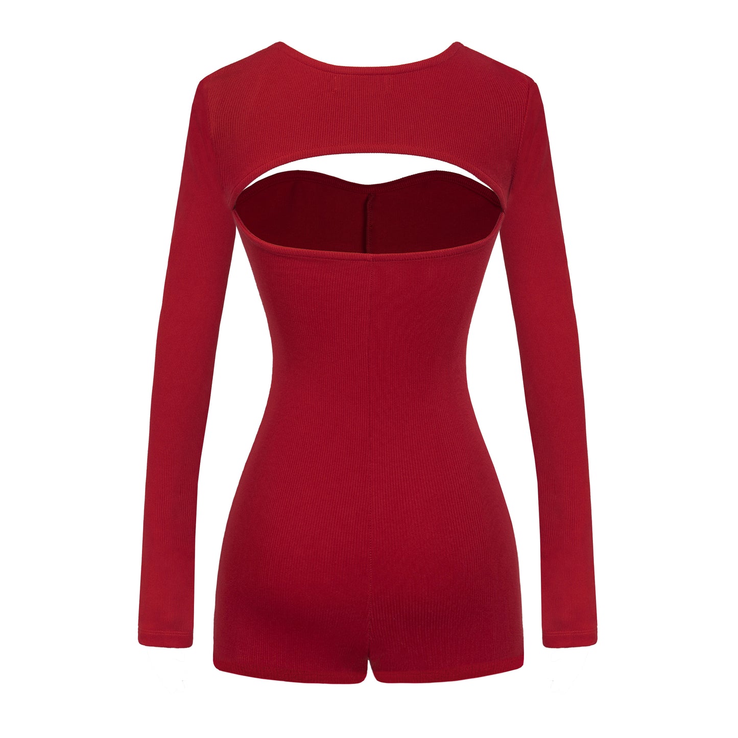Red bodysuit with cut-out design on a white background