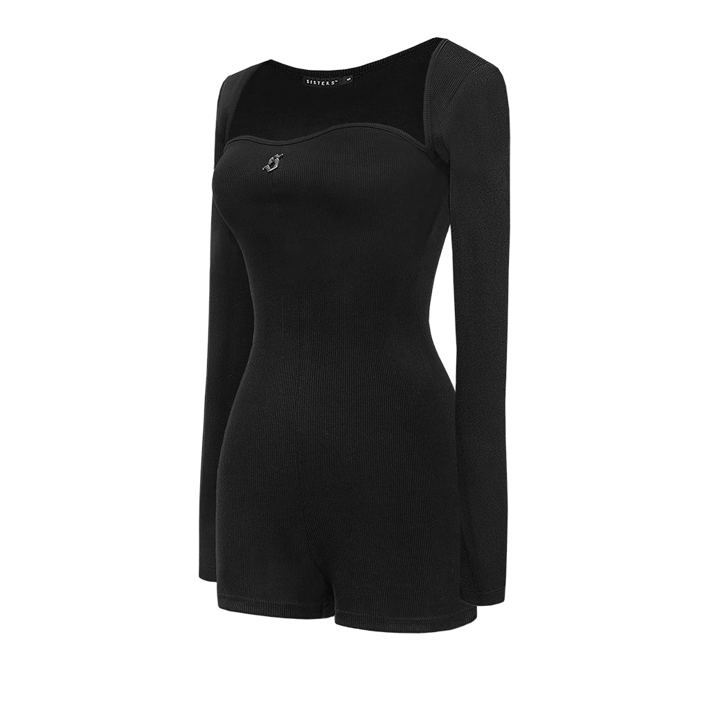 Black long-sleeve dress on a white background