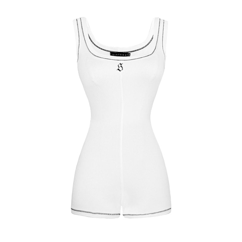 White tank top with a brand logo on a white background