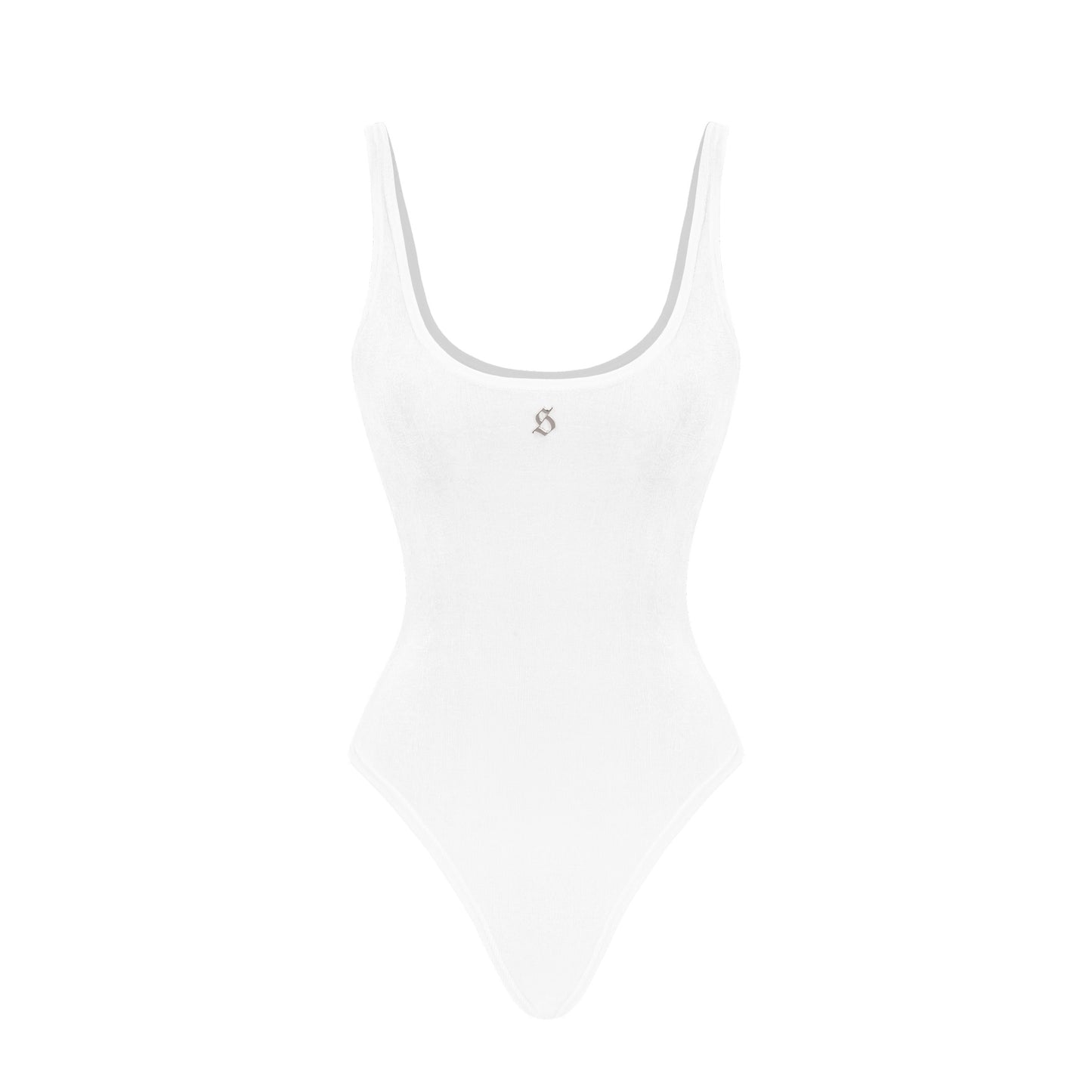 White tank top with a brand logo on a white background