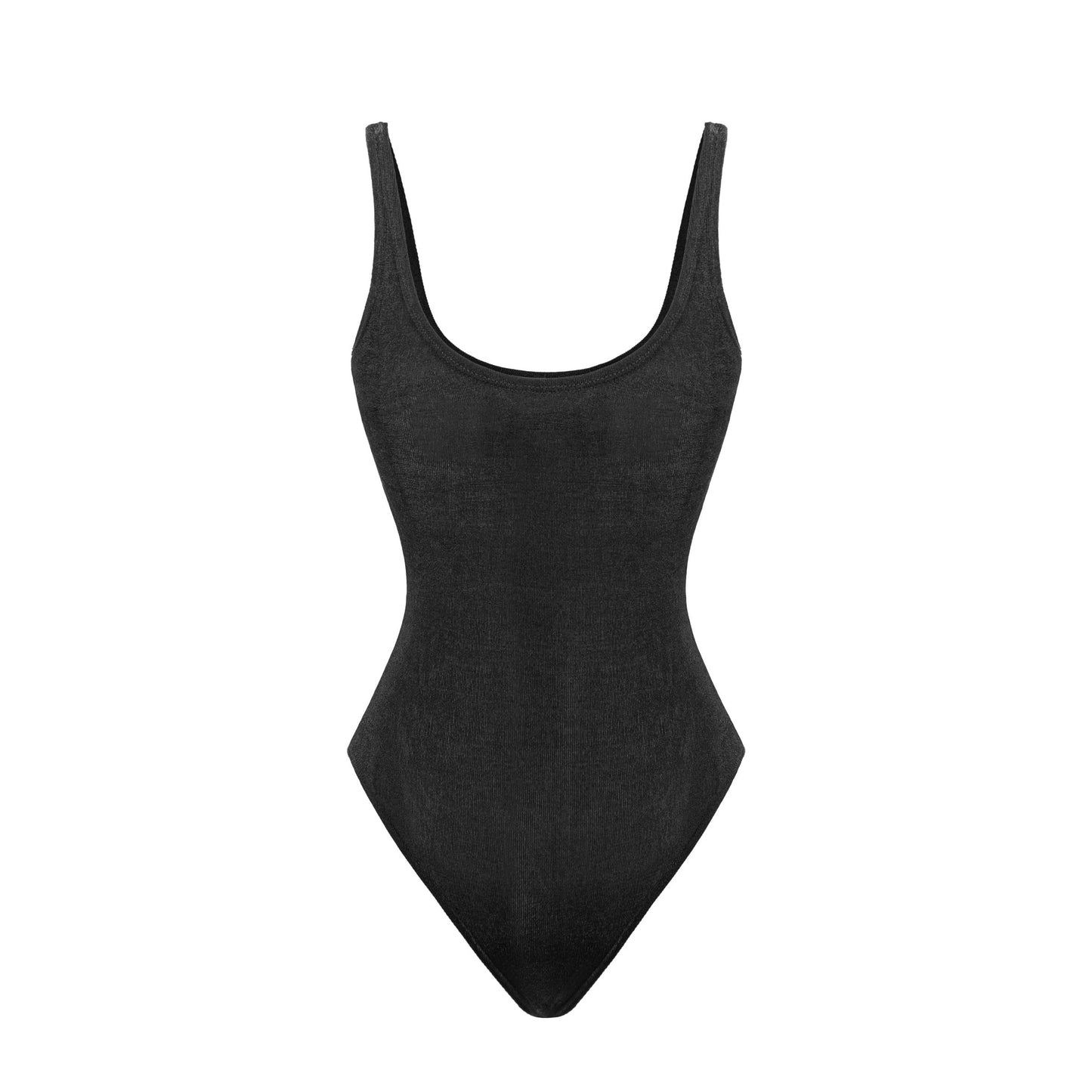 Black bodysuit on a white background