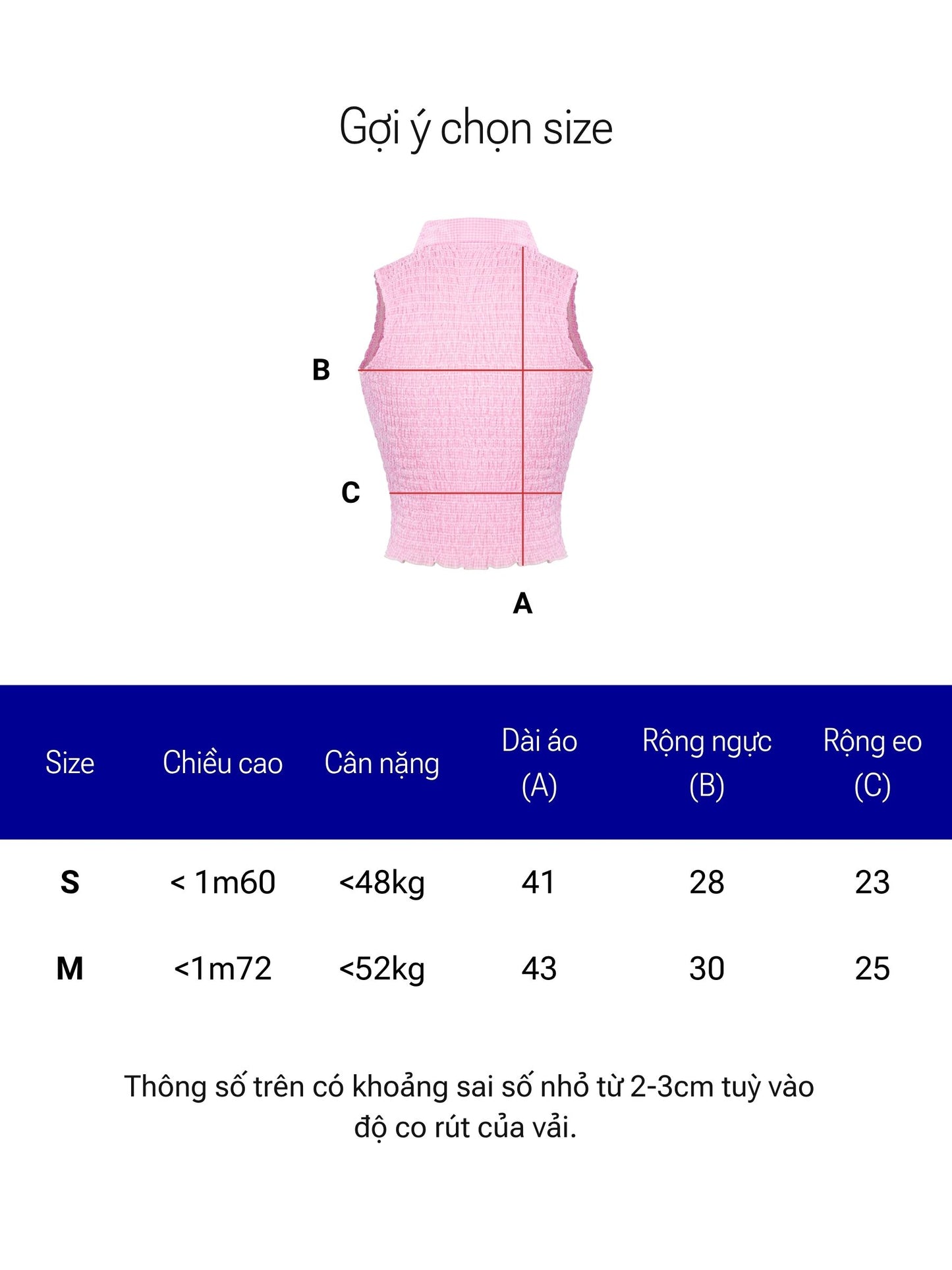 Size chart for a pink vest with measurements and weight guidelines.