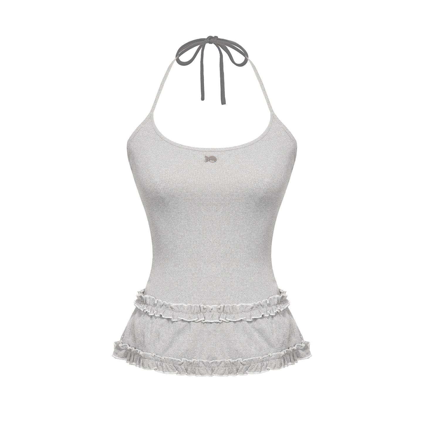 Gray tank top with ruffled skirt on a white background