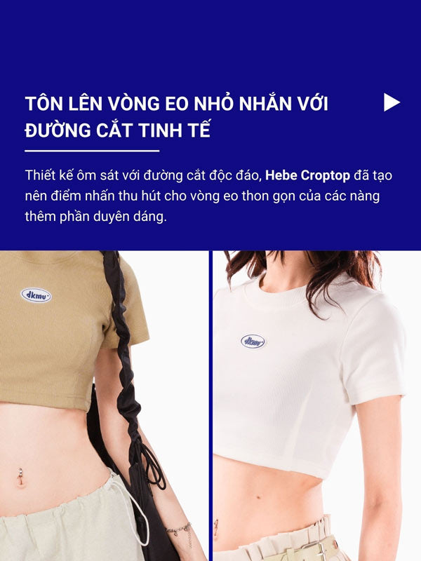 Two people wearing cropped t-shirts with a visible brand logo on a blue background.