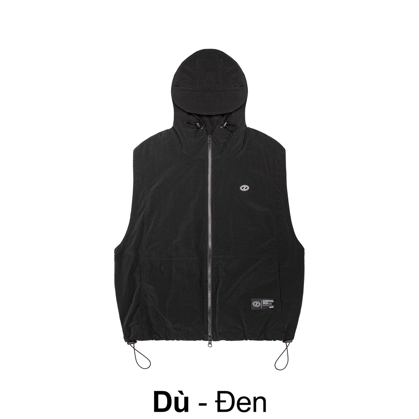Black hooded vest on a white background