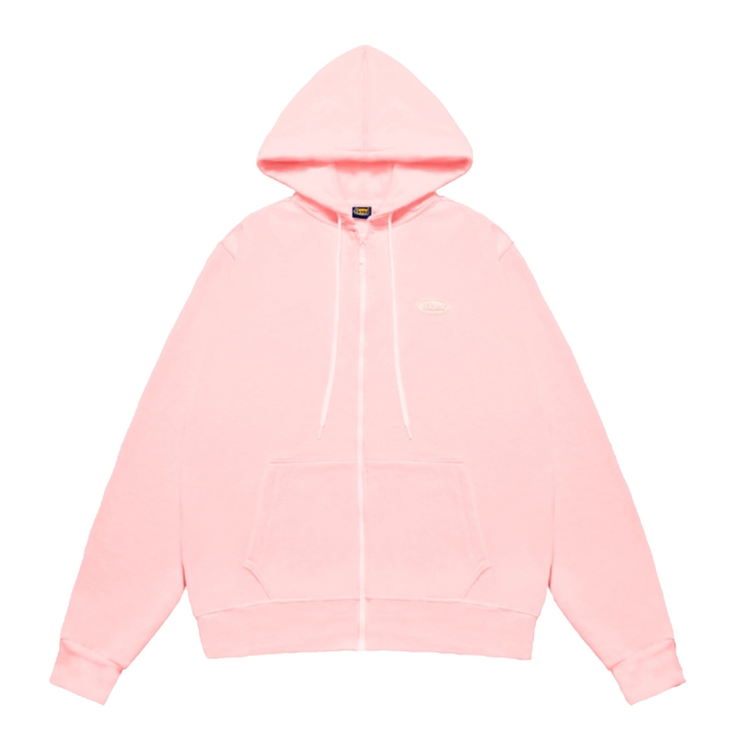 Pink hoodie with a brand logo on a white background