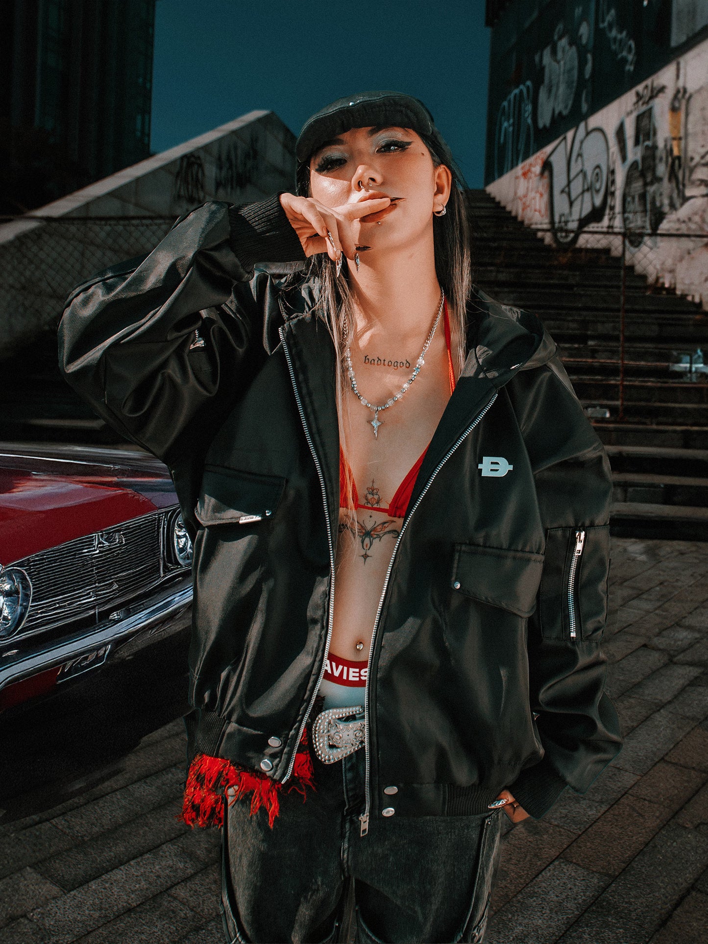 Double Box Hooded Bomber Jacket