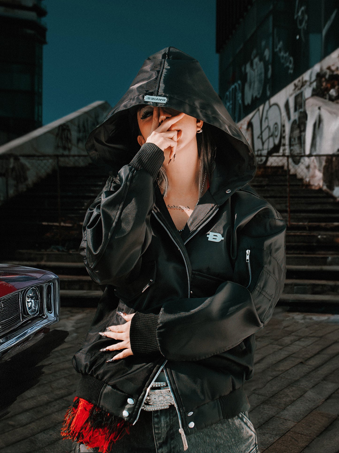 Double Box Hooded Bomber Jacket
