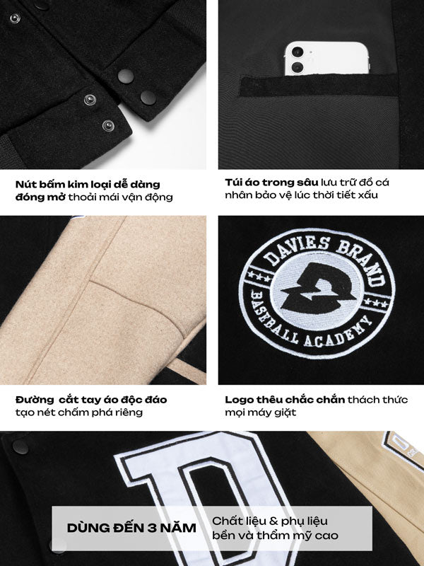 Black jacket with visible brand logo and features highlighted