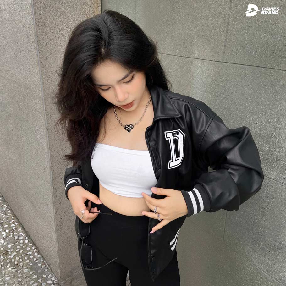 DSS - Cropped Leather Varsity Jacket
