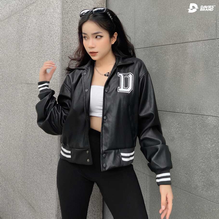 DSS - Cropped Leather Varsity Jacket