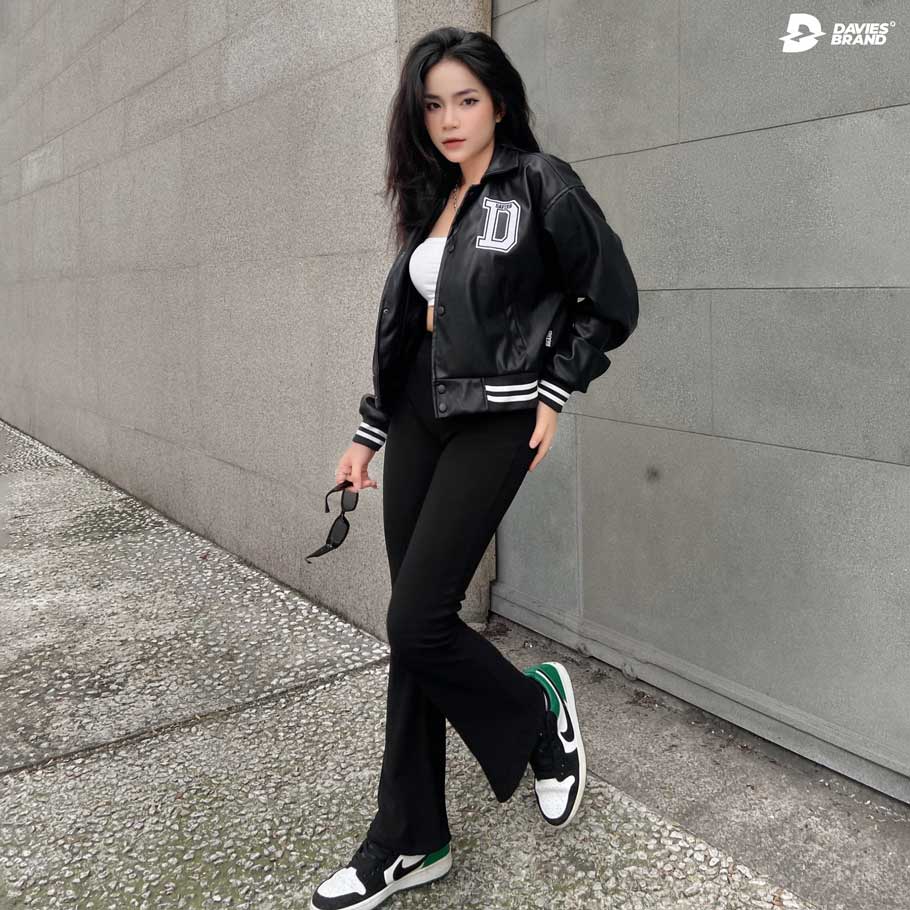 DSS - Cropped Leather Varsity Jacket