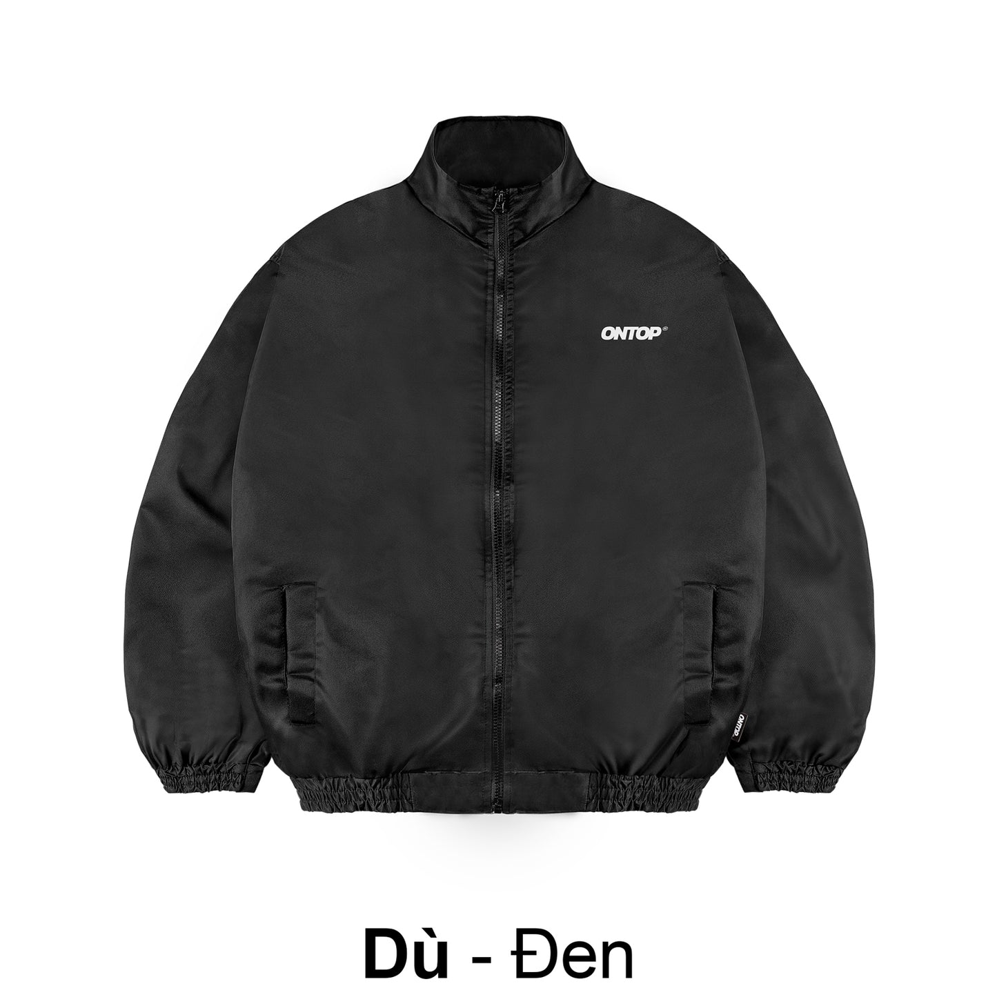 Black jacket with a brand logo on a white background