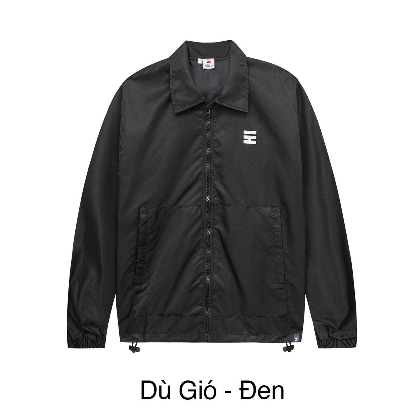 Black jacket with a logo on a white background