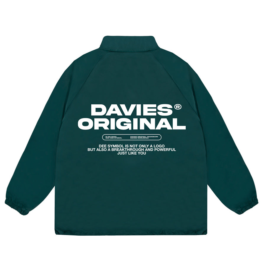 Green jacket with 'DAVIES ORIGINAL' text on the back against a white background