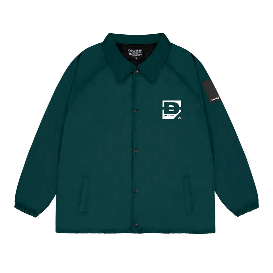 Green jacket with a logo on a white background