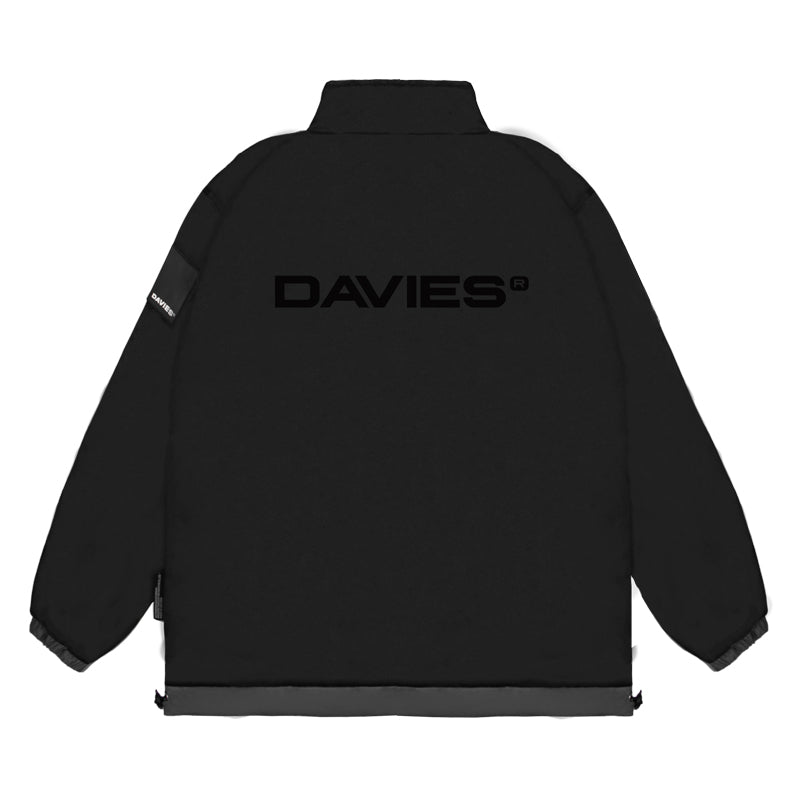 Black jacket with 'DAVIES' logo on the back against a white background