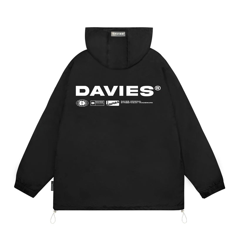 Black jacket with 'DAVIES' branding on the back against a white background