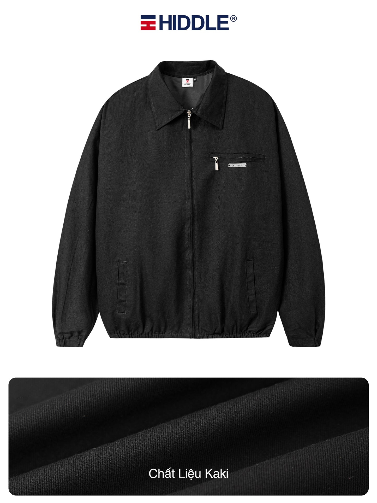 Black jacket with Hiddle logo on a white background