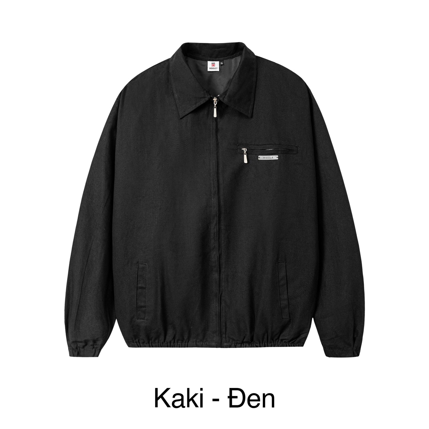 Black jacket on a white background with 'Kaki - Đen' text at the bottom.