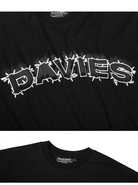 Black t-shirt with 'DAVIES' logo on a white background