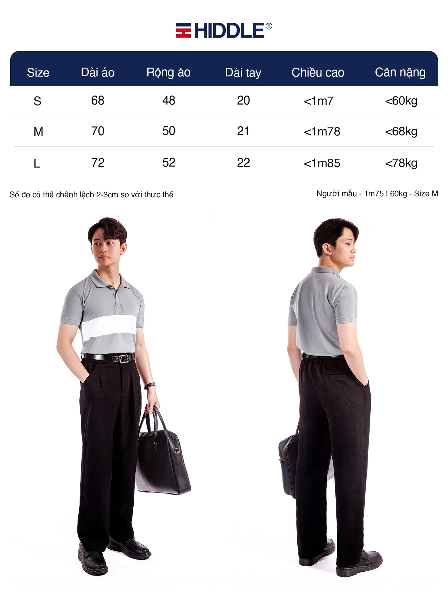 Size chart for Hiddle clothing with two models wearing the outfit.