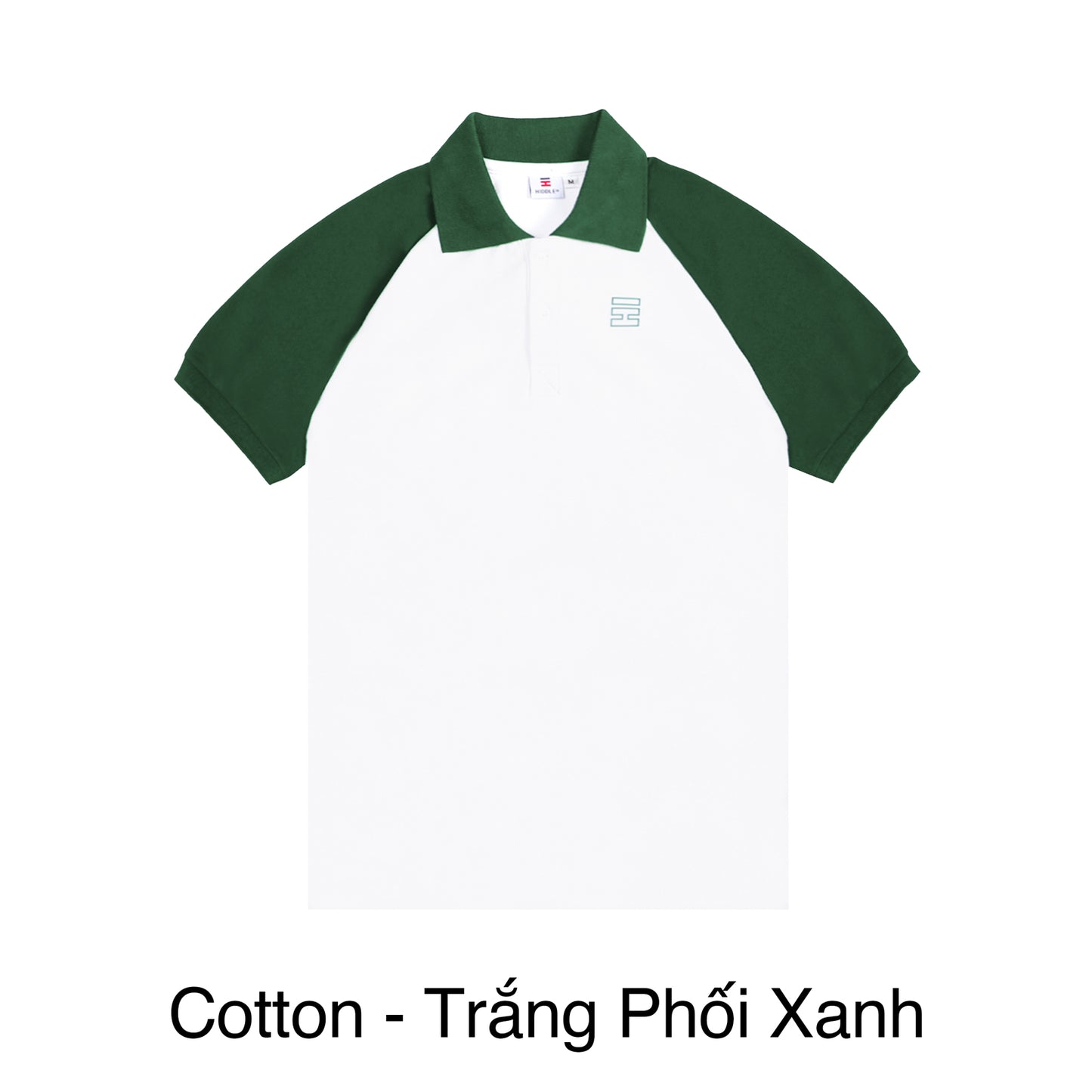 Green and white polo shirt on a white background