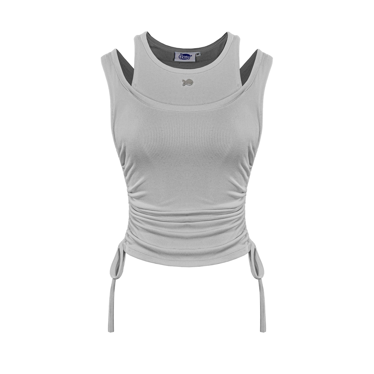 Gray tank top with thin straps on a white background