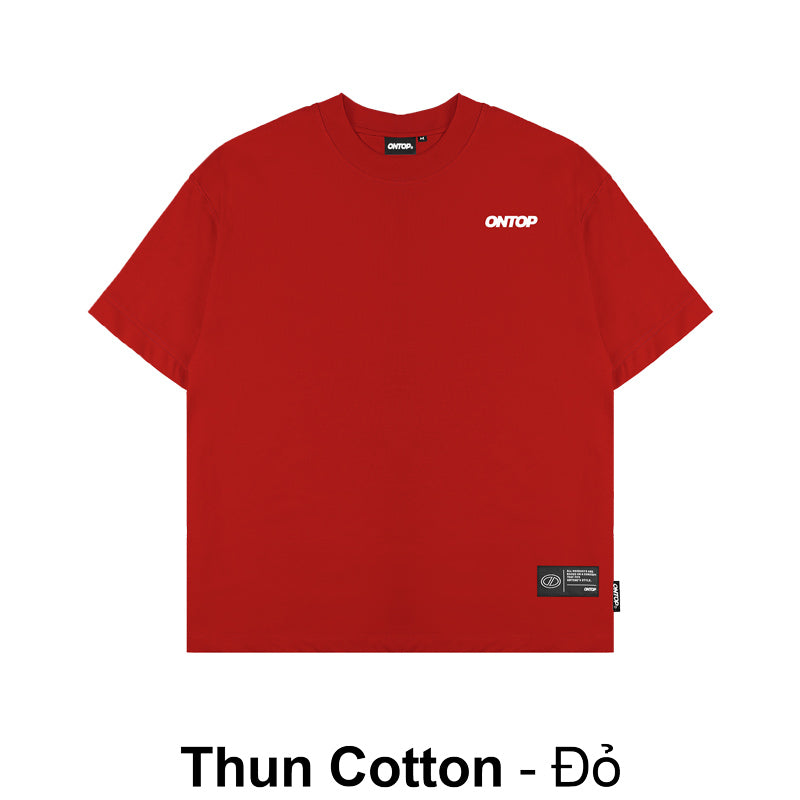 Red t-shirt with a brand logo on a white background