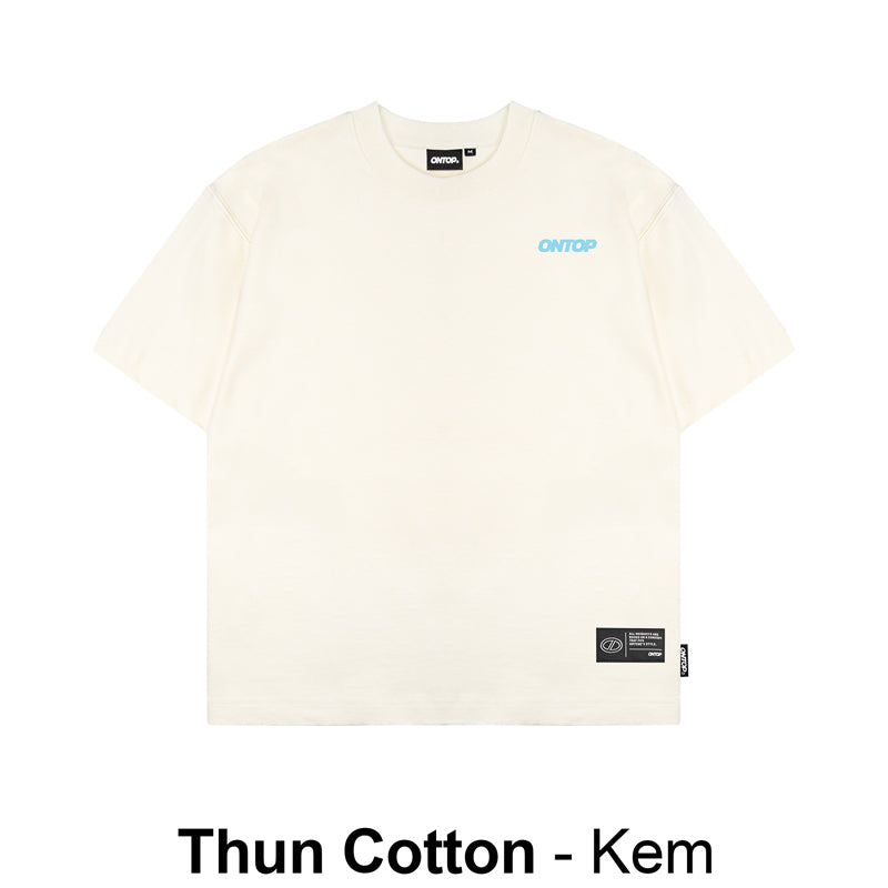 White t-shirt with brand logos on a white background