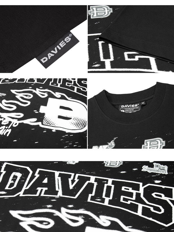 Collage of black and white graphics with 'DAVIES' branding on various products.