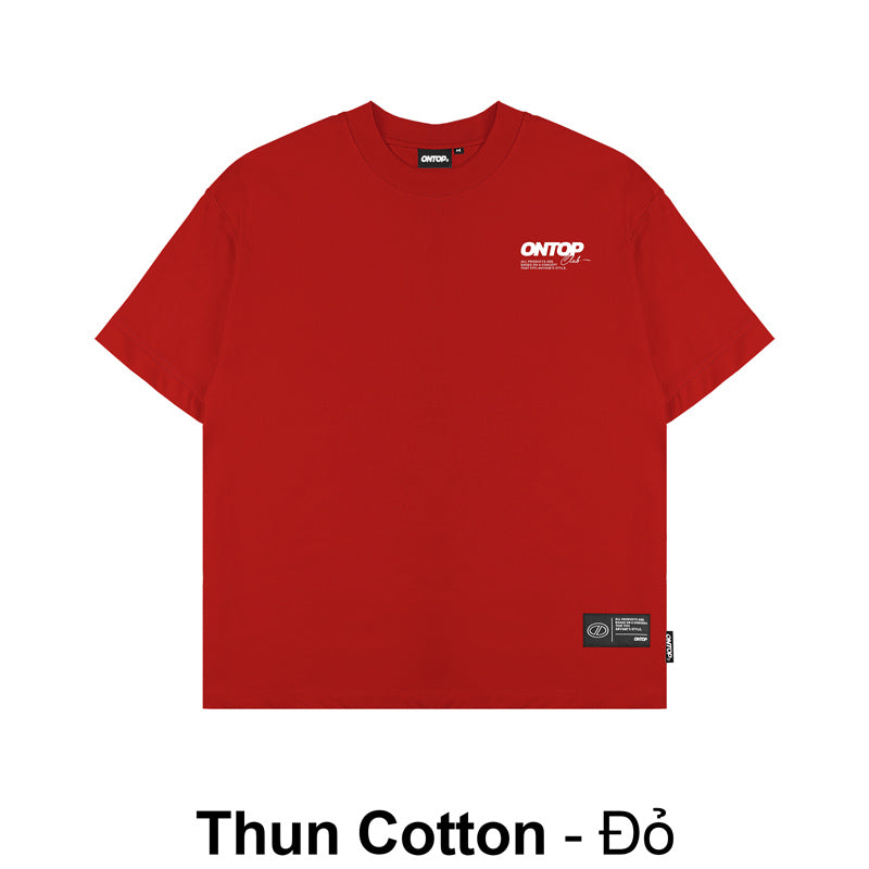 Red t-shirt with a brand logo on a white background