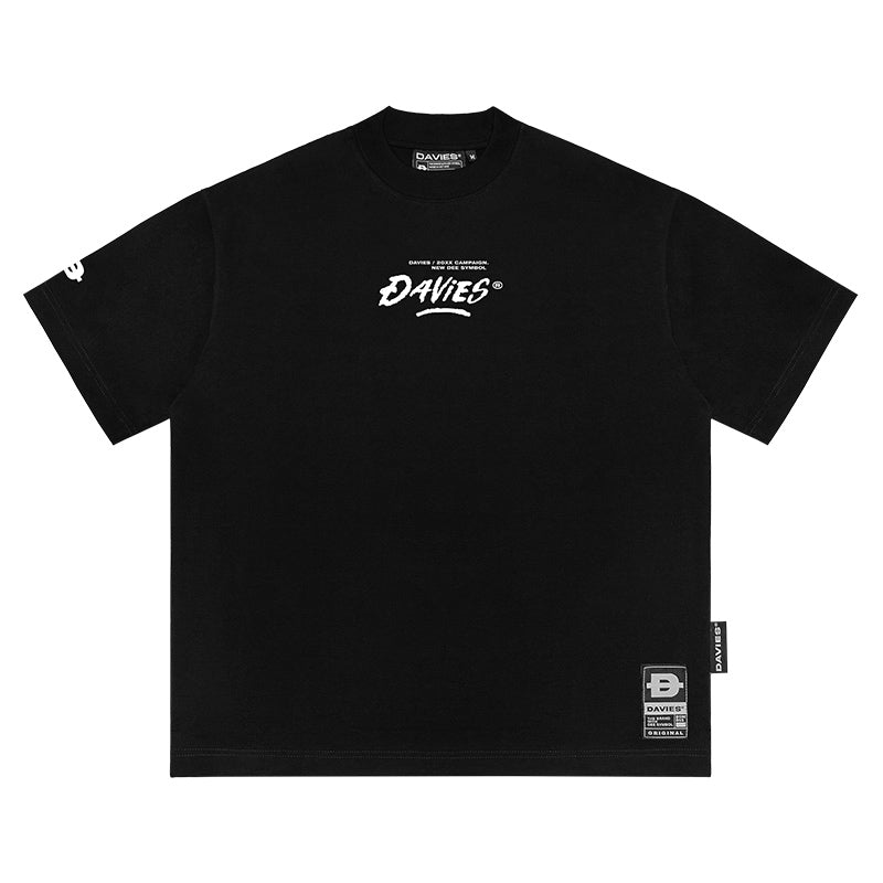 Black t-shirt with 'DAVIES' logo on a white background