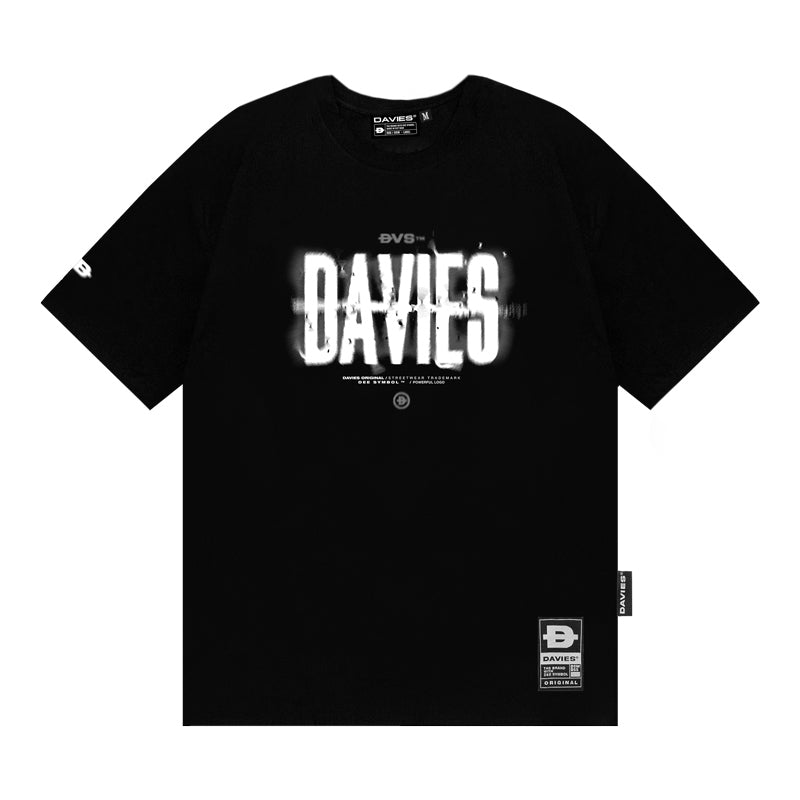 Black t-shirt with 'DAVIES' branding on a white background