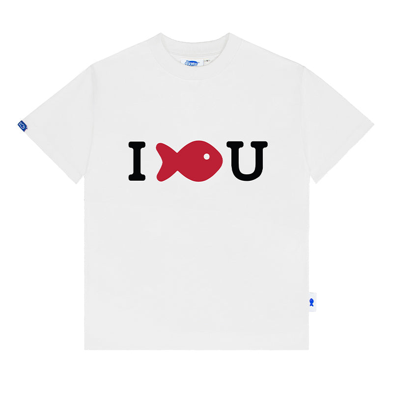 White t-shirt with 'I ❤️ U' design on a white background
