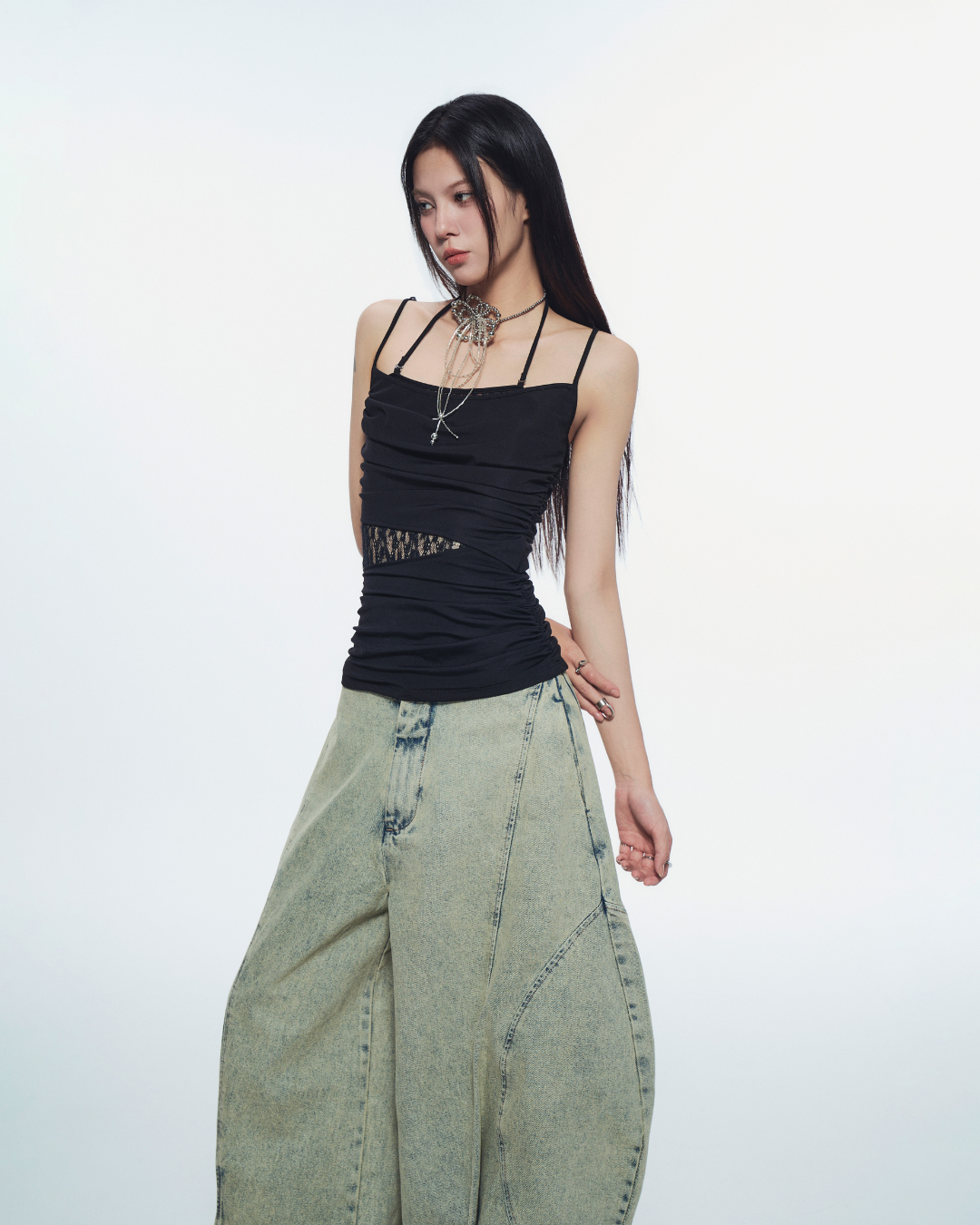 Aysel Lace Panel Top in black