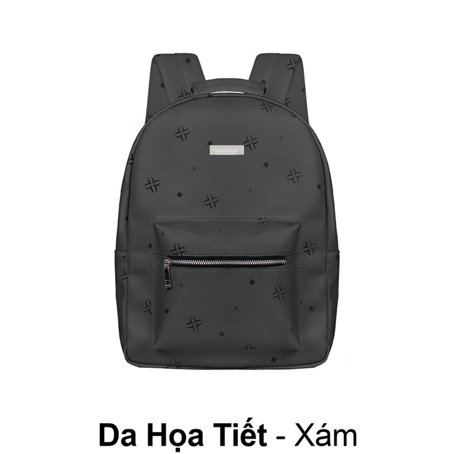 Black backpack with star patterns on a white background