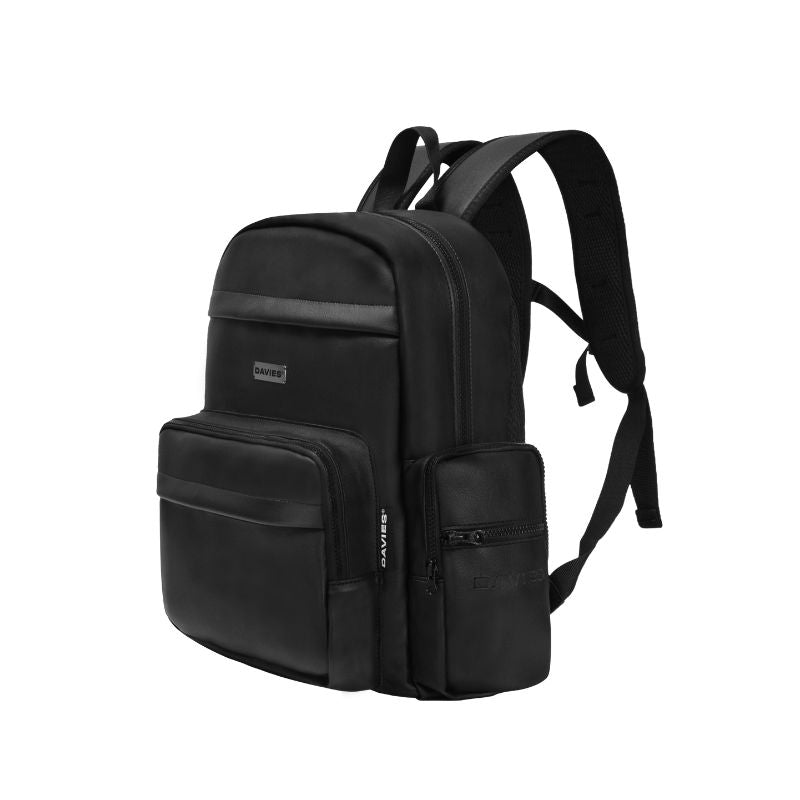 Black backpack on a white background