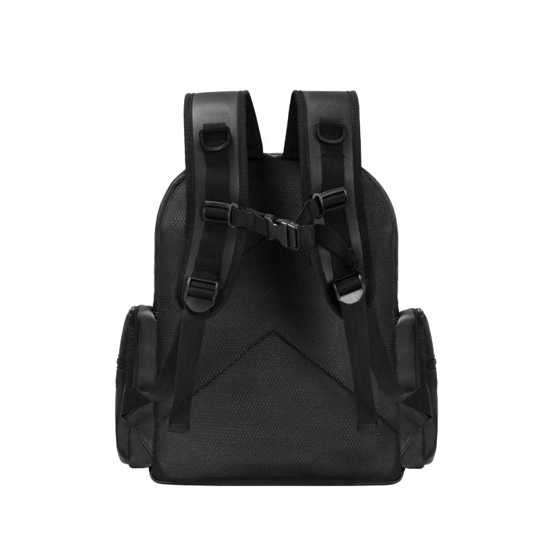 Black backpack on a white background