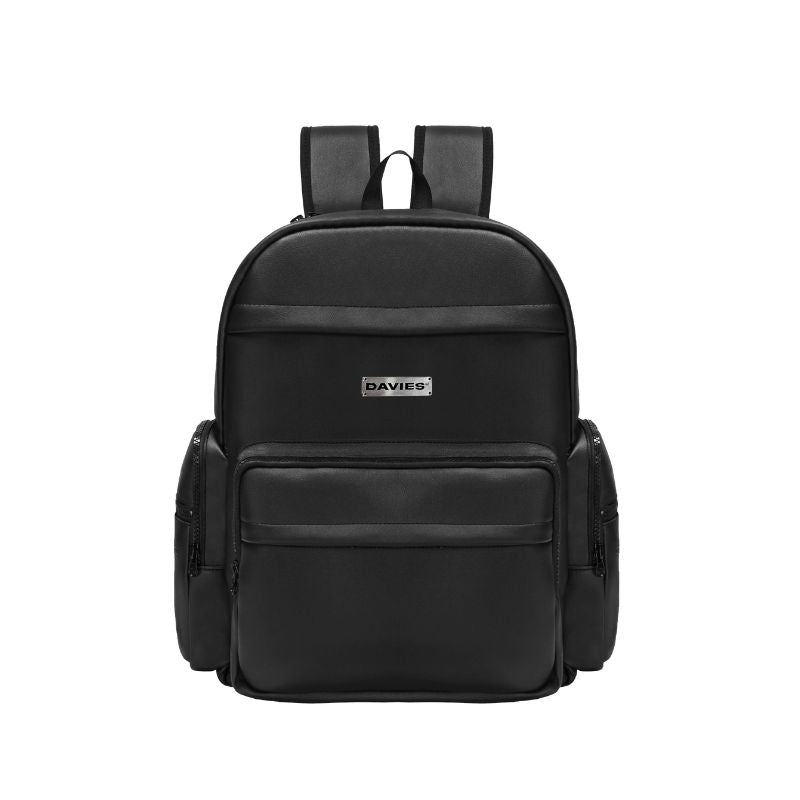Black backpack with 'DAVIES' brand logo on a white background
