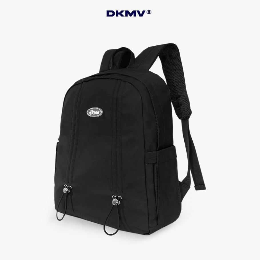 Black backpack with DKMV logo on a white background