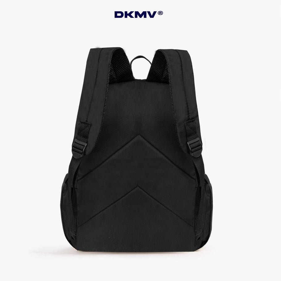 Black backpack with brand logo on a white background
