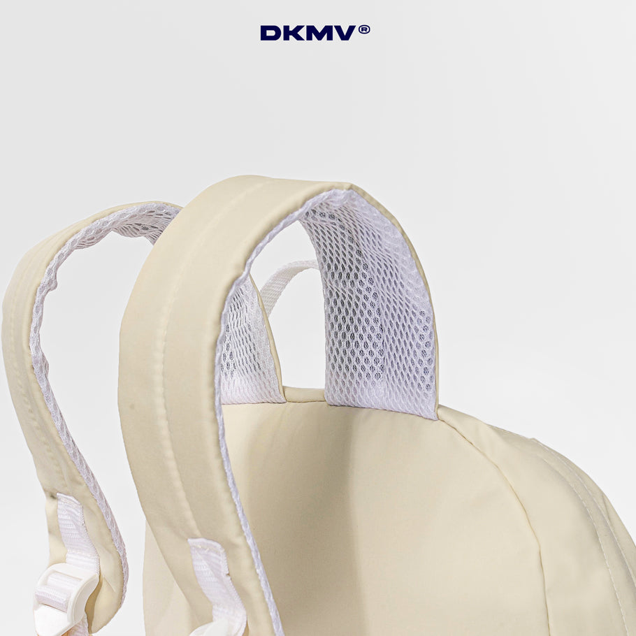 Beige neck support brace with mesh back on a white background, featuring the DKMV brand.