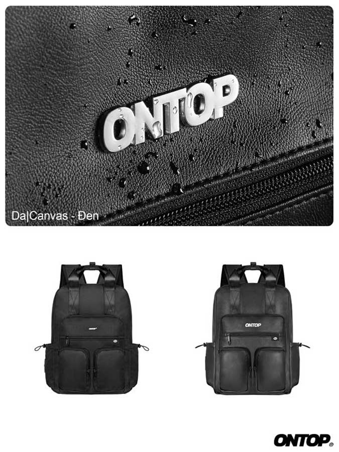 Black backpacks with 'ONTOP' branding on a white background