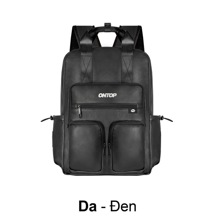 Black backpack with 'ONTOP' branding on a white background