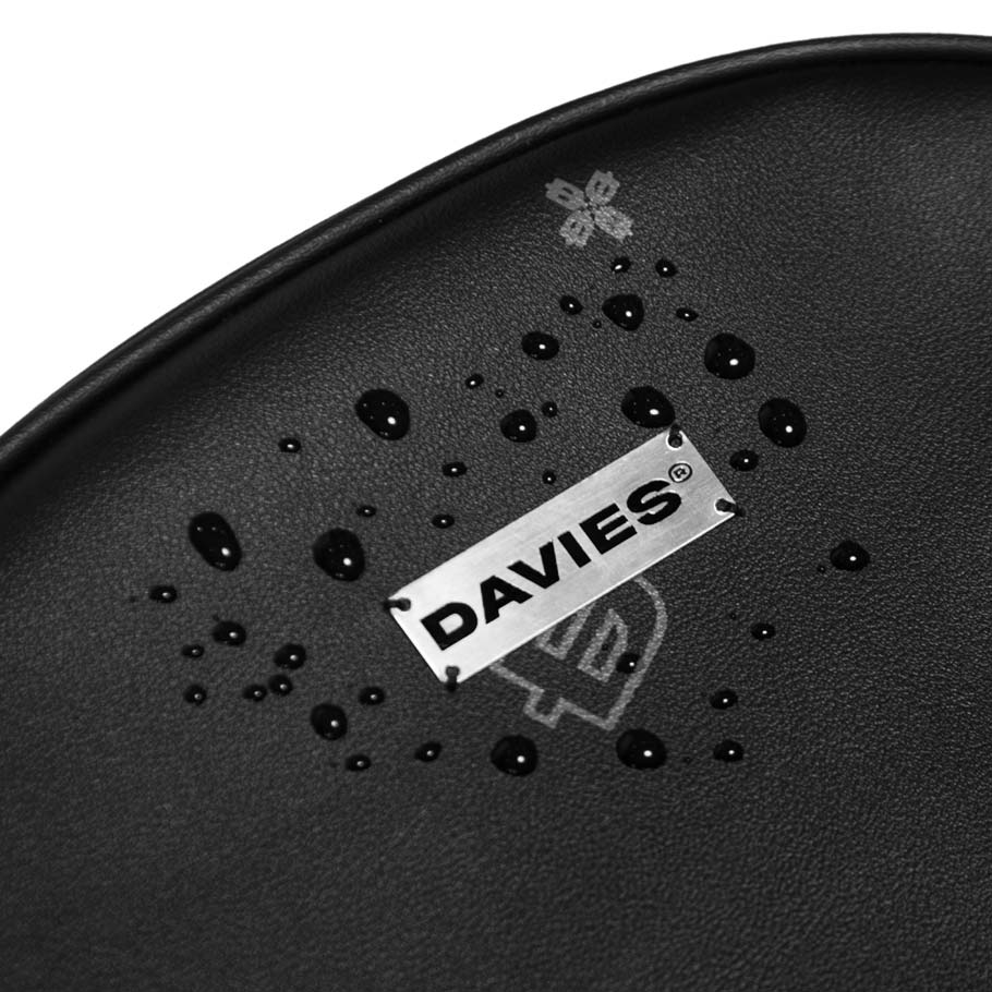 Black frying pan with 'DAVIES' branding on a white background