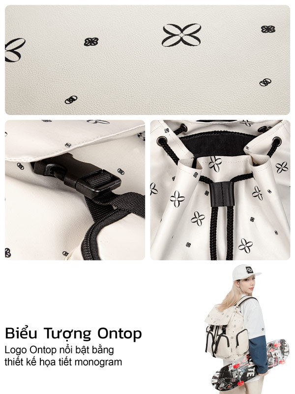 Product details with logo and design elements on a white background