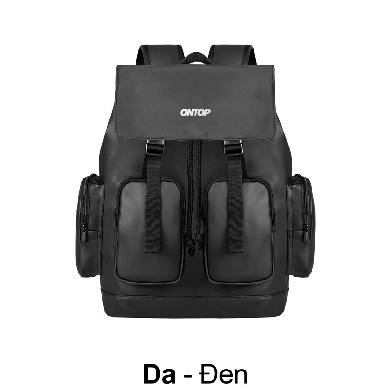 Black backpack with 'ONTOP' branding on a white background
