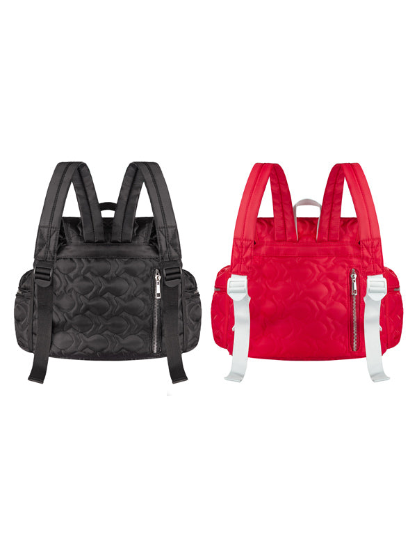 Black and red backpacks on a white background